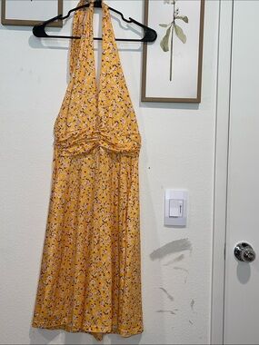 Yellow Floral Halter Midi Dress